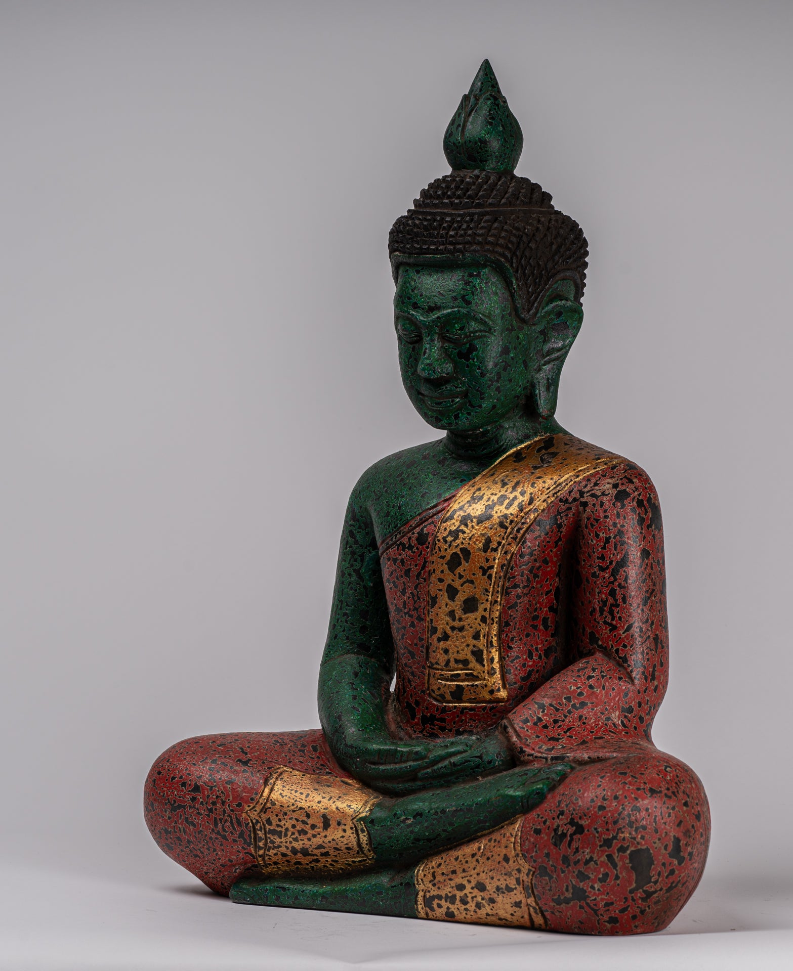 Buddha Sculpture - Antique Khmer Style Wood Seated Buddha Statue Dhyana Meditation Mudra - 47cm/19"