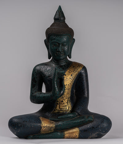 Statue de Bouddha - style khmer antique Cambodge Statue de bouddha en bois assis enseignant Mudra - 52 cm / 21 "