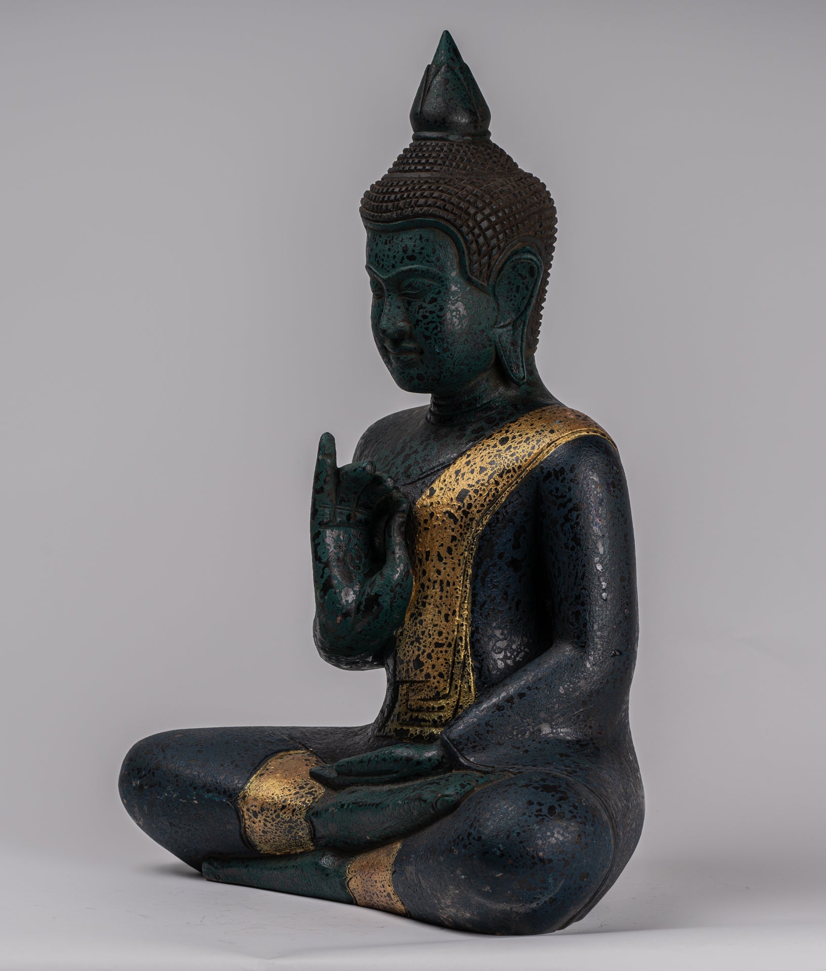 Statua Buddha - Antique Khmer in stile Cambogia Statue Buddha seduta Insegnamento Mudra - 52 cm/21 "