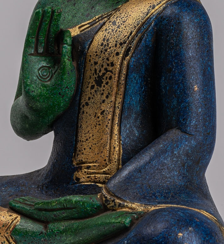 Buddha Statue - Antique Khmer Style Cambodia Seated Wood Buddha Statue Teaching Mudra - 39cm/16"