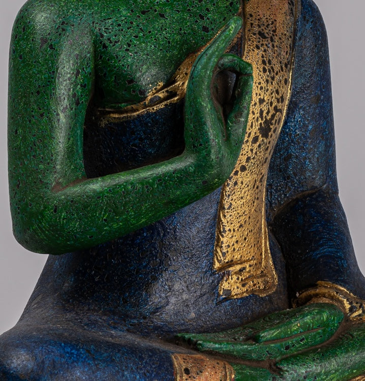 Buddha Statue - Antique Khmer Style Cambodia Seated Wood Buddha Statue Teaching Mudra - 39cm/16"