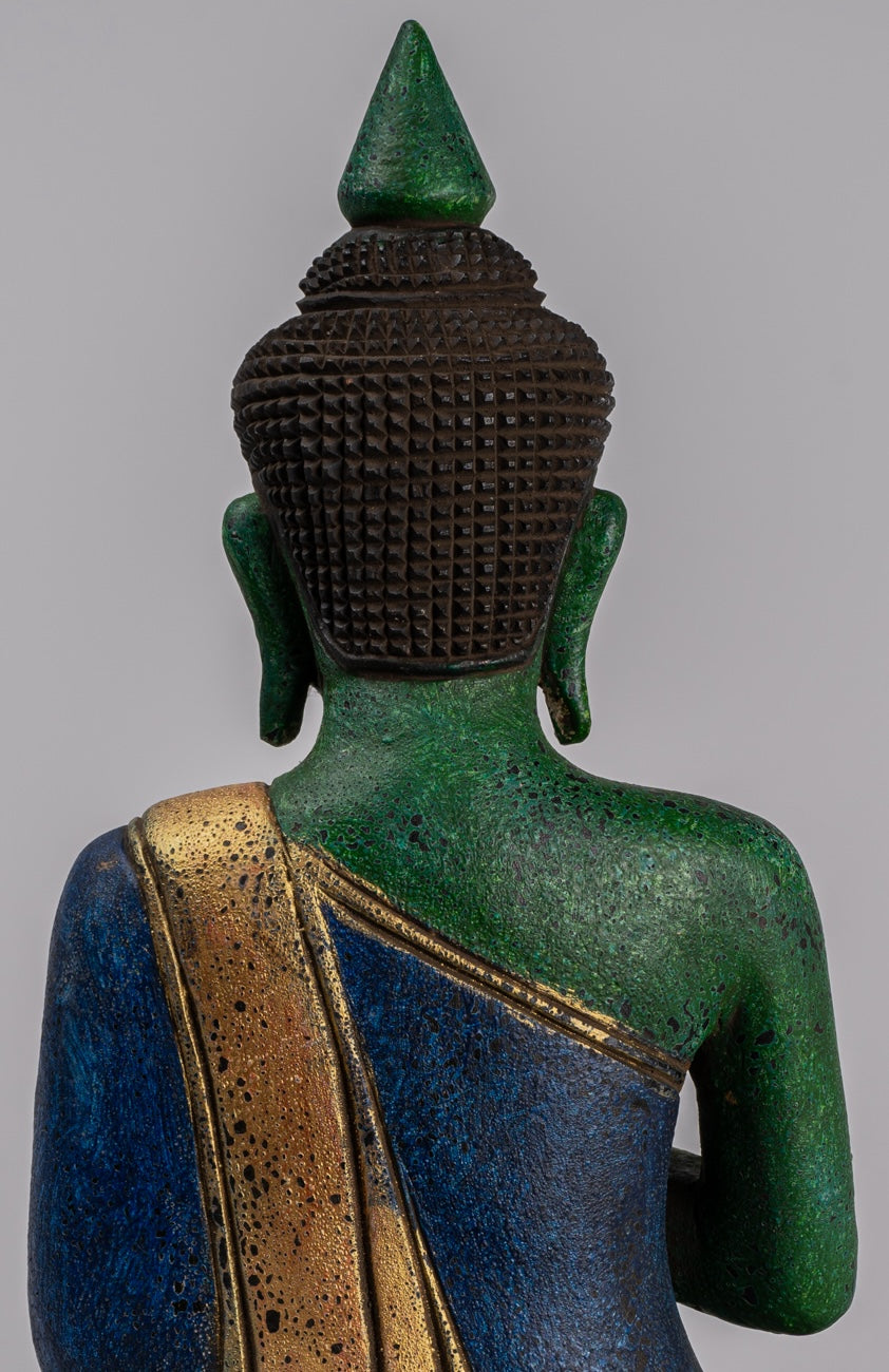 Buddha Statue - Antique Khmer Style Cambodia Seated Wood Buddha Statue Teaching Mudra - 39cm/16"