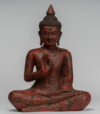 Buddha Statue - Antique Khmer Style Cambodia Seated Wood Buddha Statue Teaching Mudra - 40cm/16"