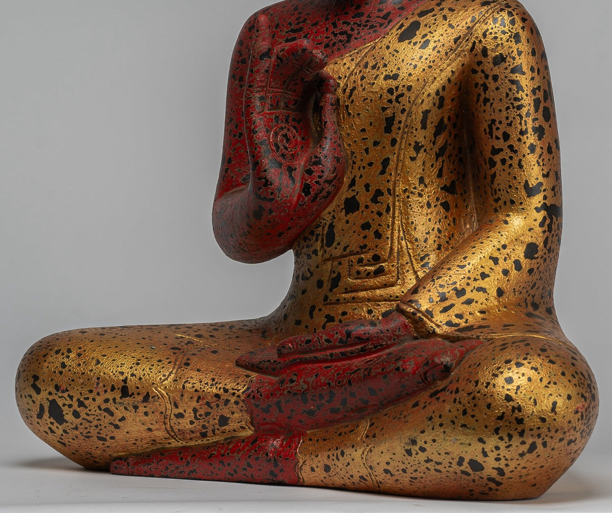 Buddha Statue - Antique Khmer Style Cambodia Seated Wood Buddha Statue Teaching Mudra - 52cm/21"