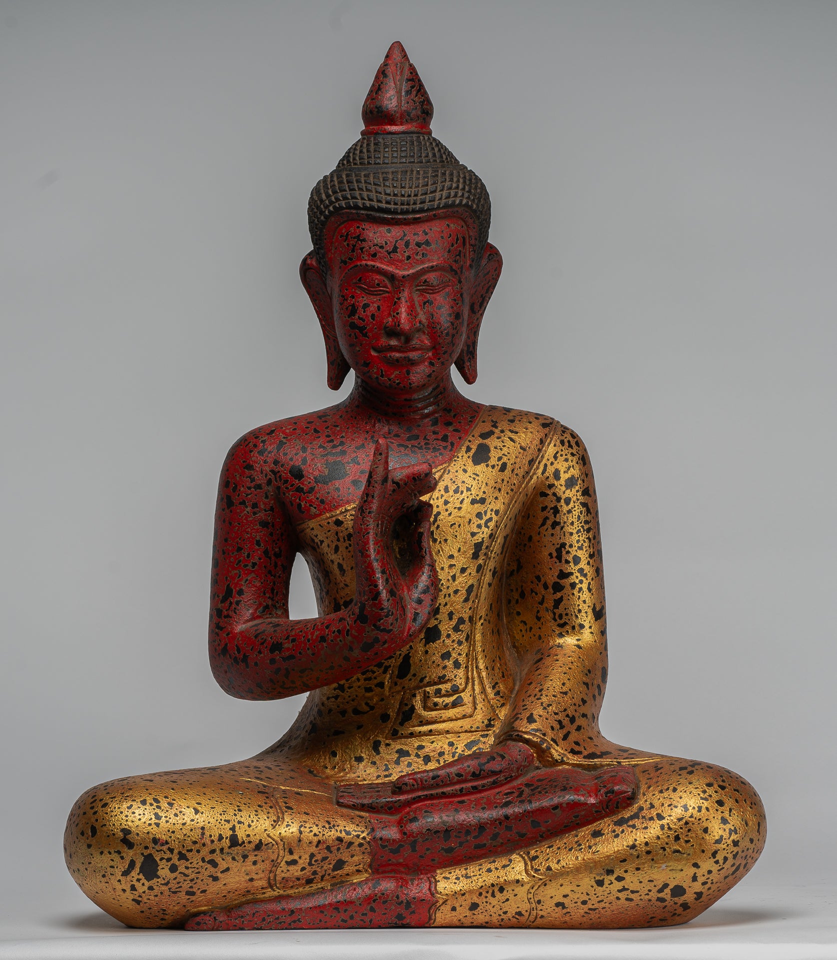 Buddha Statue - Antique Khmer Style Cambodia Seated Wood Buddha Statue Teaching Mudra - 52cm/21"
