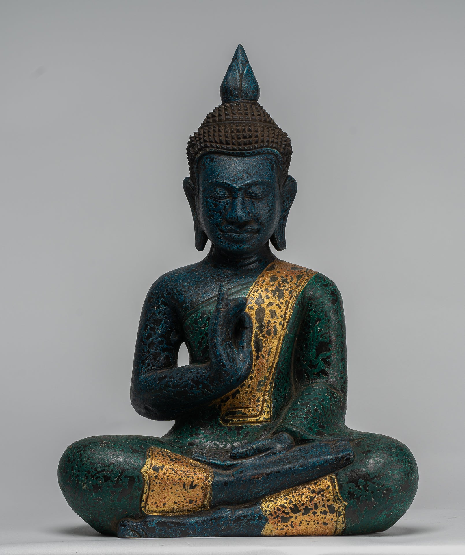 Buddha Statue - Antique Khmer Style Cambodia Seated Wood Buddha Statue Teaching Mudra - 47cm/19"