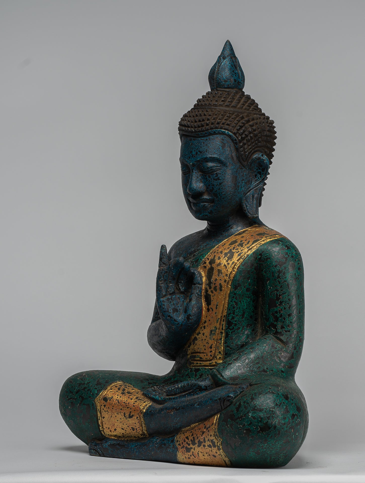Buddha Statue - Antique Khmer Style Cambodia Seated Wood Buddha Statue Teaching Mudra - 47cm/19"