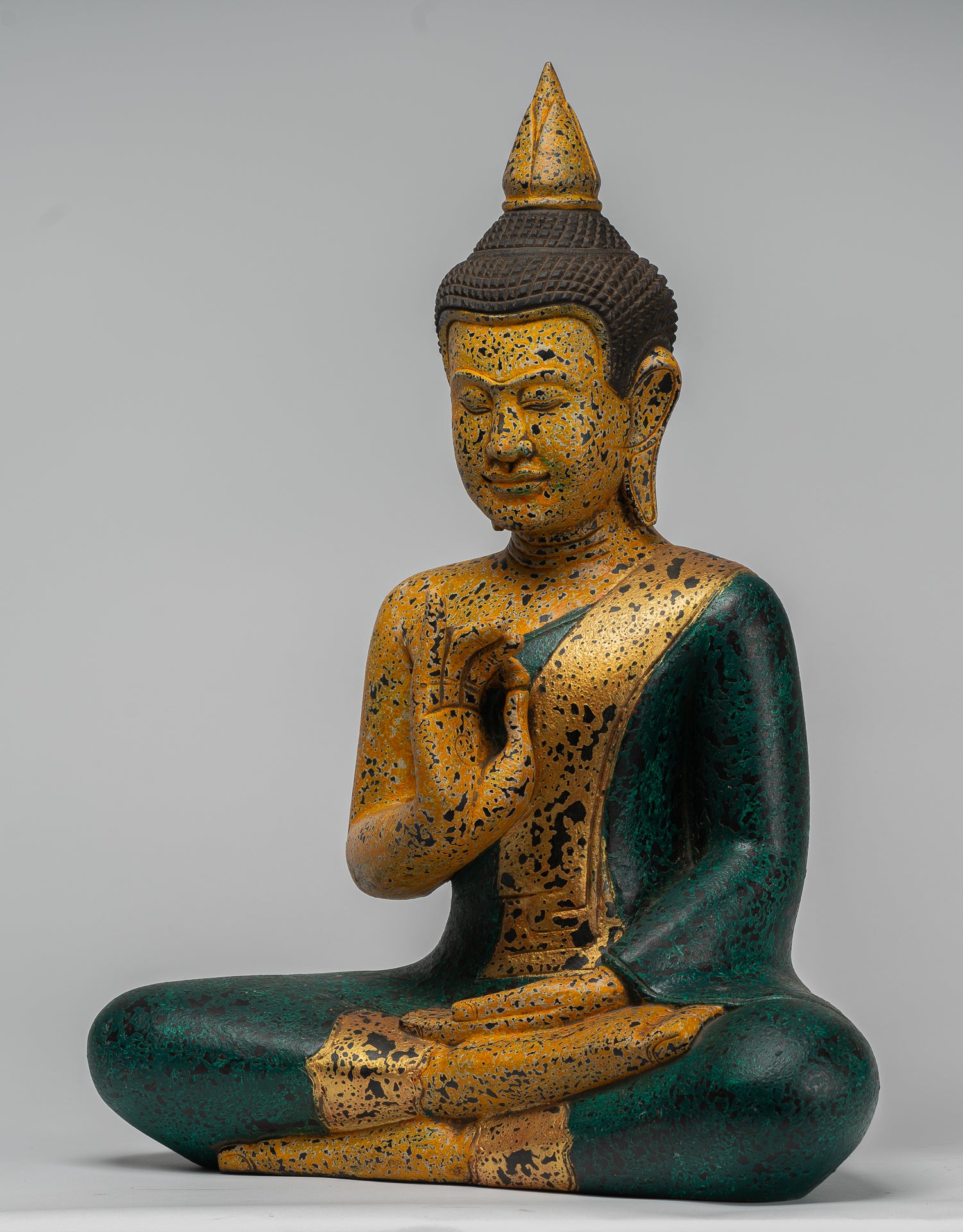 Buddha Statue - Antique Khmer Style Cambodia Seated Wood Buddha Statue Teaching Mudra - 54cm/22"