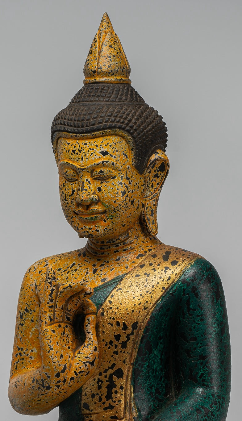 Buddha Statue - Antique Khmer Style Cambodia Seated Wood Buddha Statue Teaching Mudra - 54cm/22"