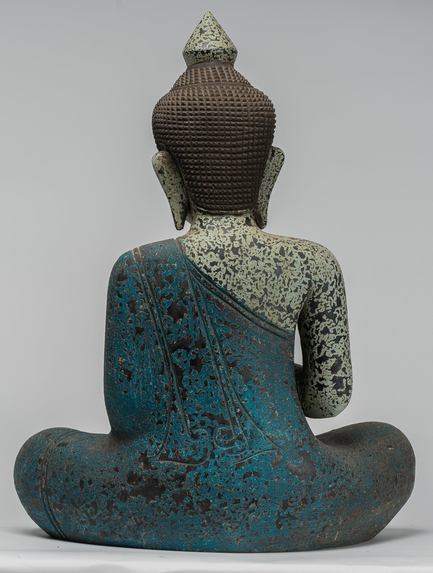 Buddha Statue - Antique Khmer Style Cambodia Seated Wood Buddha Statue Teaching Mudra - 44cm/18"