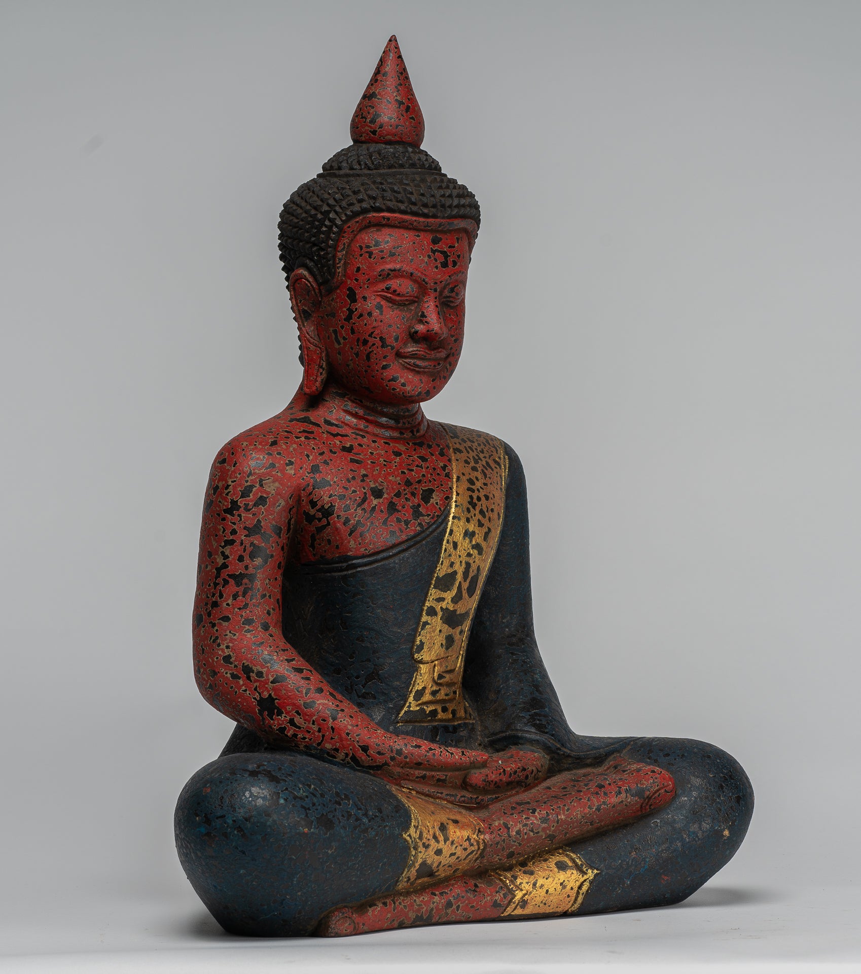 Escultura de Buda - Estatua de Buda Sentada de madera de estilo jemer antiguo Dhyana Meditation Mudra - 40 cm/16 "