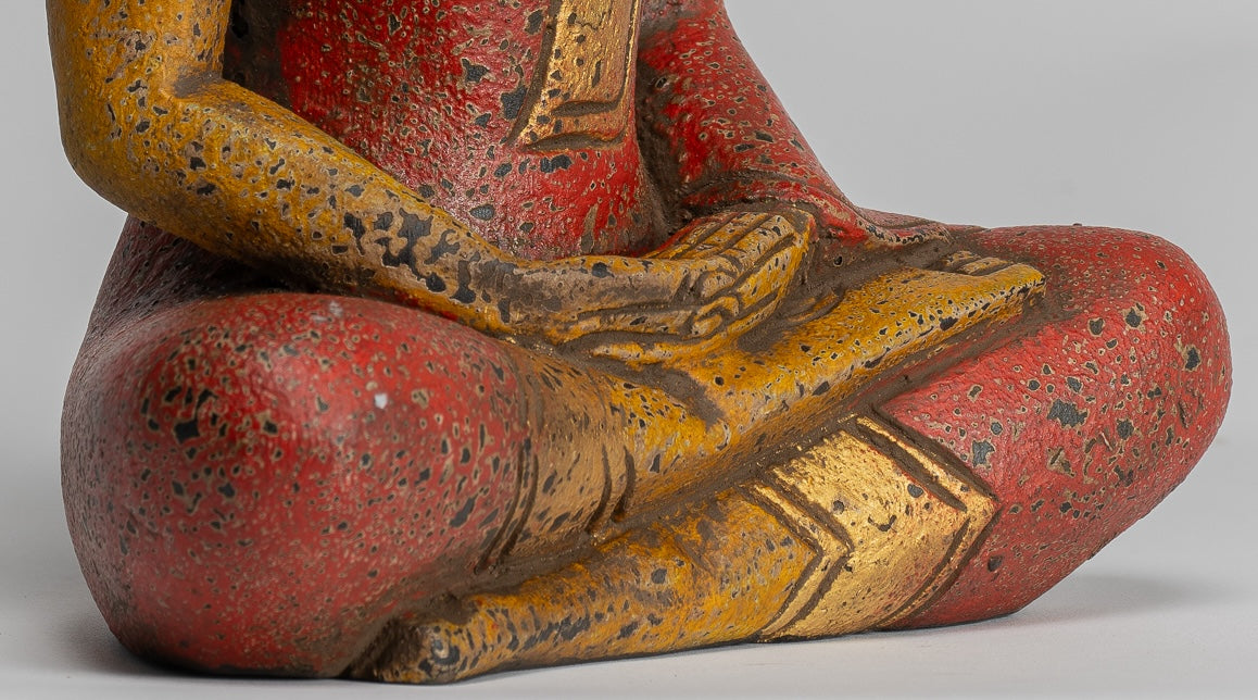 Escultura de Buda - Estatua de Buda Sentada de madera de estilo jemer antiguo Dhyana Meditation Mudra - 27 cm/11 "