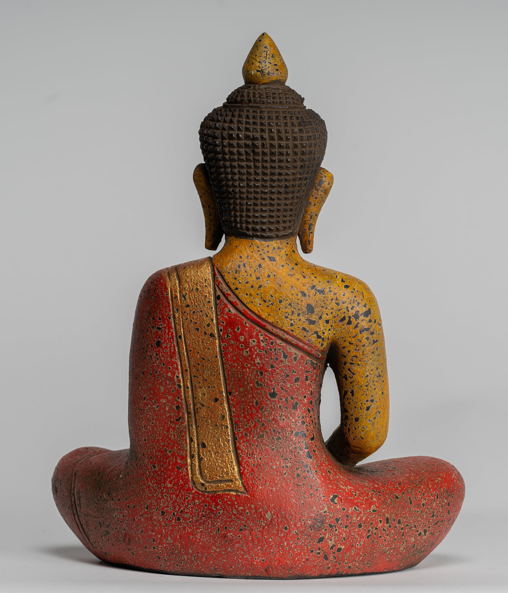 Escultura de Buda - Estatua de Buda Sentada de madera de estilo jemer antiguo Dhyana Meditation Mudra - 27 cm/11 "