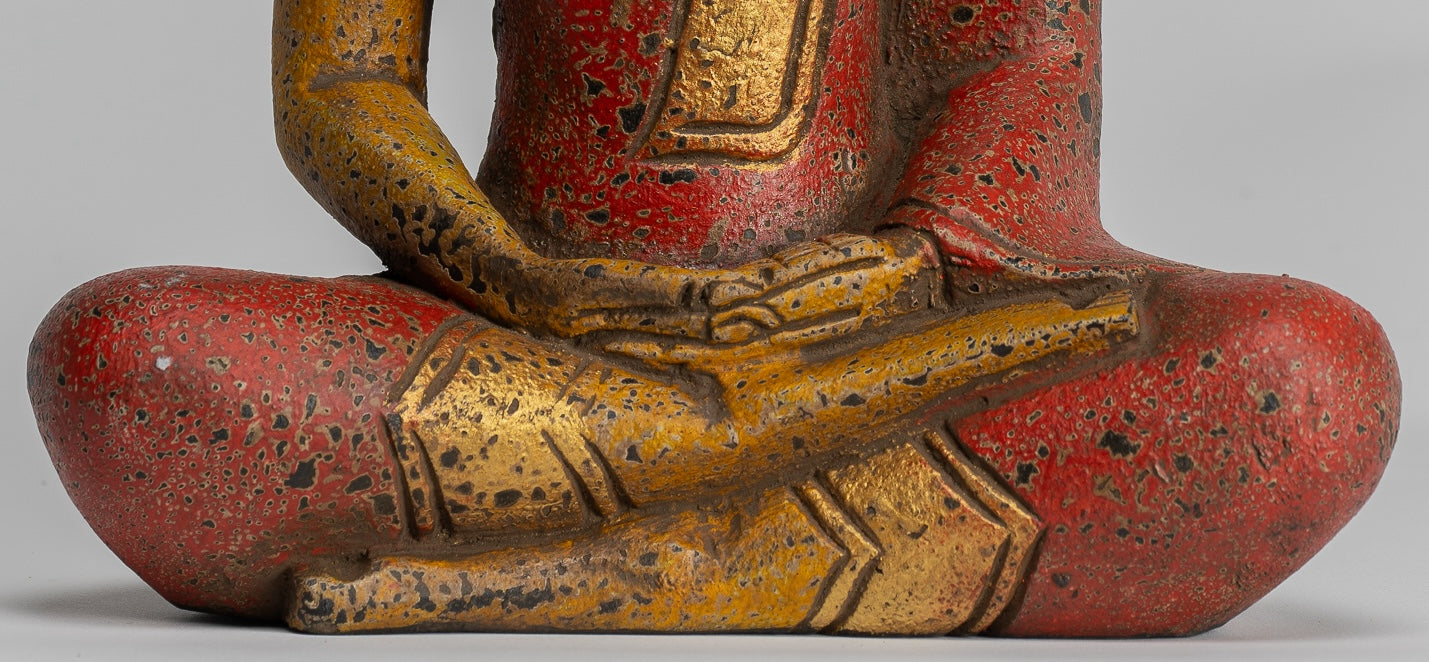 Escultura de Buda - Estatua de Buda Sentada de madera de estilo jemer antiguo Dhyana Meditation Mudra - 27 cm/11 "