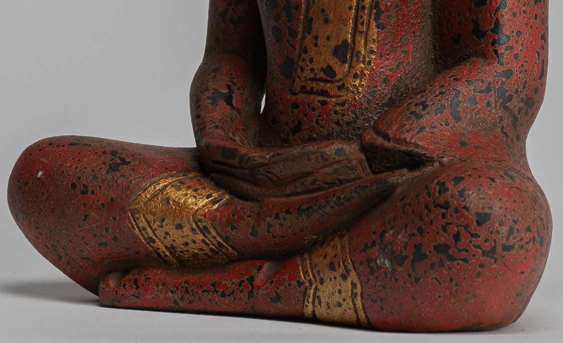 Escultura de Buda - Estatua de Buda de madera de estilo jemer antiguo Dhyana Meditation Mudra - 28 cm/11 "