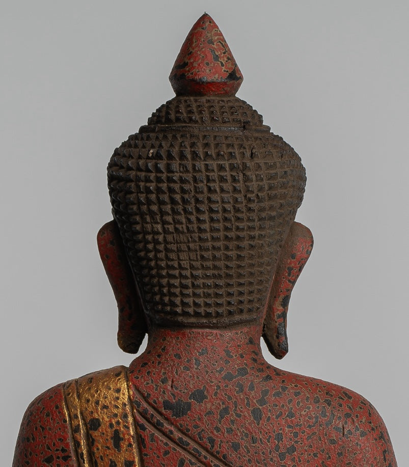 Escultura de Buda - Estatua de Buda de madera de estilo jemer antiguo Dhyana Meditation Mudra - 28 cm/11 "