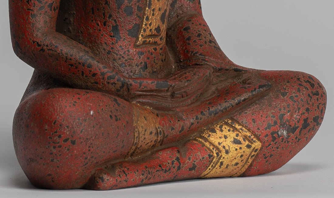 Escultura de Buda - Estatua de Buda de madera de estilo jemer antiguo Dhyana Meditation Mudra - 28 cm/11 "