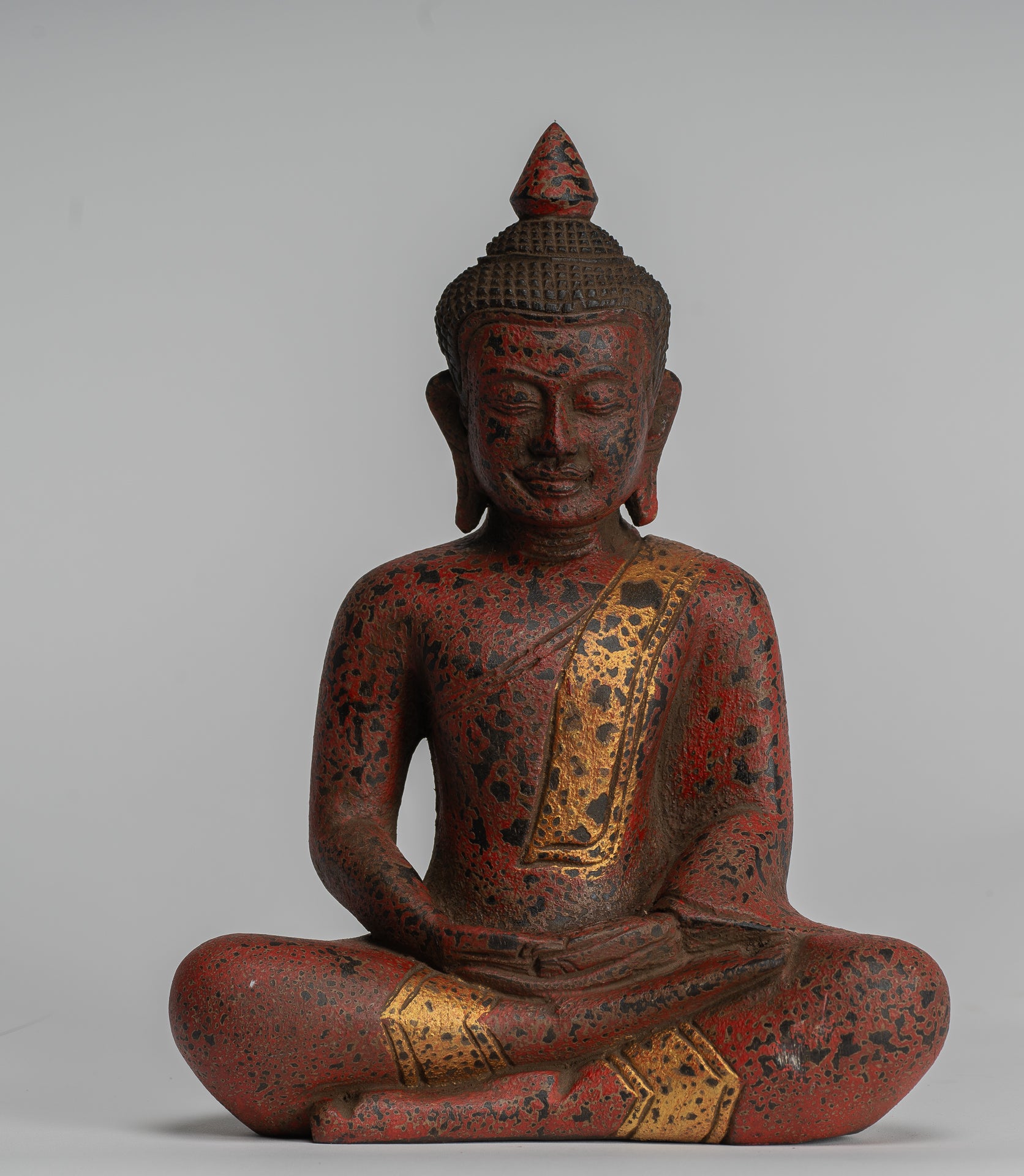 Escultura de Buda - Estatua de Buda de madera de estilo jemer antiguo Dhyana Meditation Mudra - 28 cm/11 "