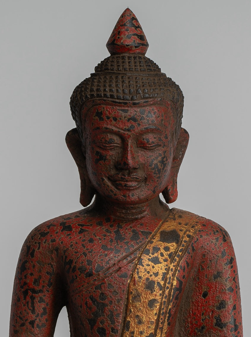 Escultura de Buda - Estatua de Buda de madera de estilo jemer antiguo Dhyana Meditation Mudra - 28 cm/11 "