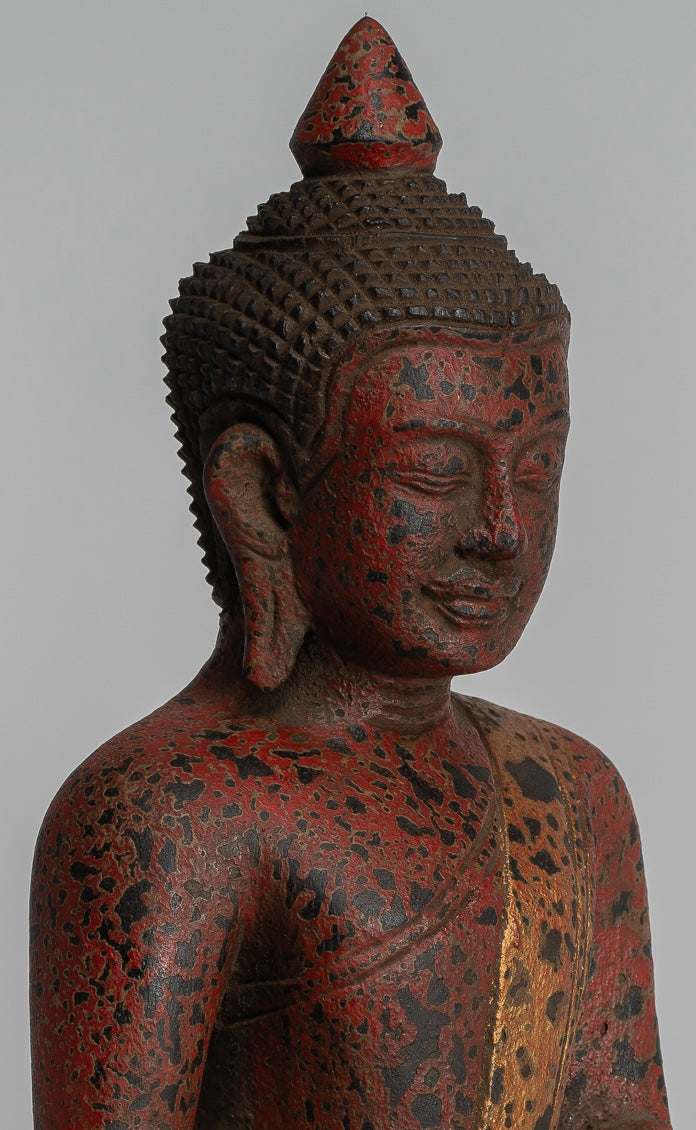 Escultura de Buda - Estatua de Buda de madera de estilo jemer antiguo Dhyana Meditation Mudra - 28 cm/11 "