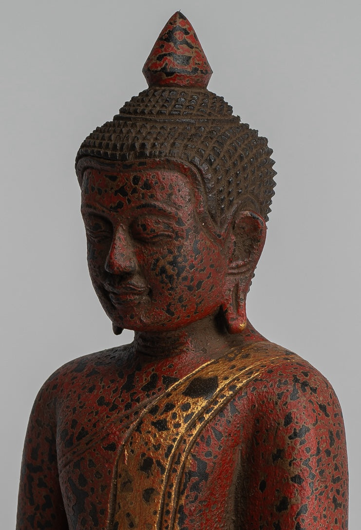 Escultura de Buda - Estatua de Buda de madera de estilo jemer antiguo Dhyana Meditation Mudra - 28 cm/11 "