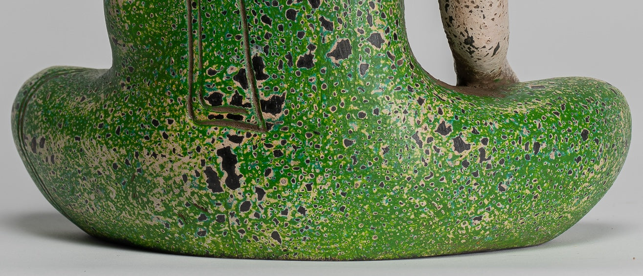 Buddha Statue - Antique Khmer Style SE Asia Seated Wood Enlightenment Buddha Statue - 27cm/11"