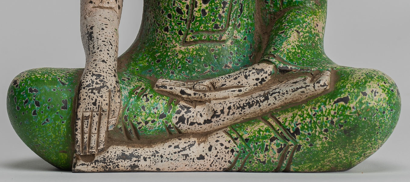 Buddha Statue - Antique Khmer Style SE Asia Seated Wood Enlightenment Buddha Statue - 27cm/11"