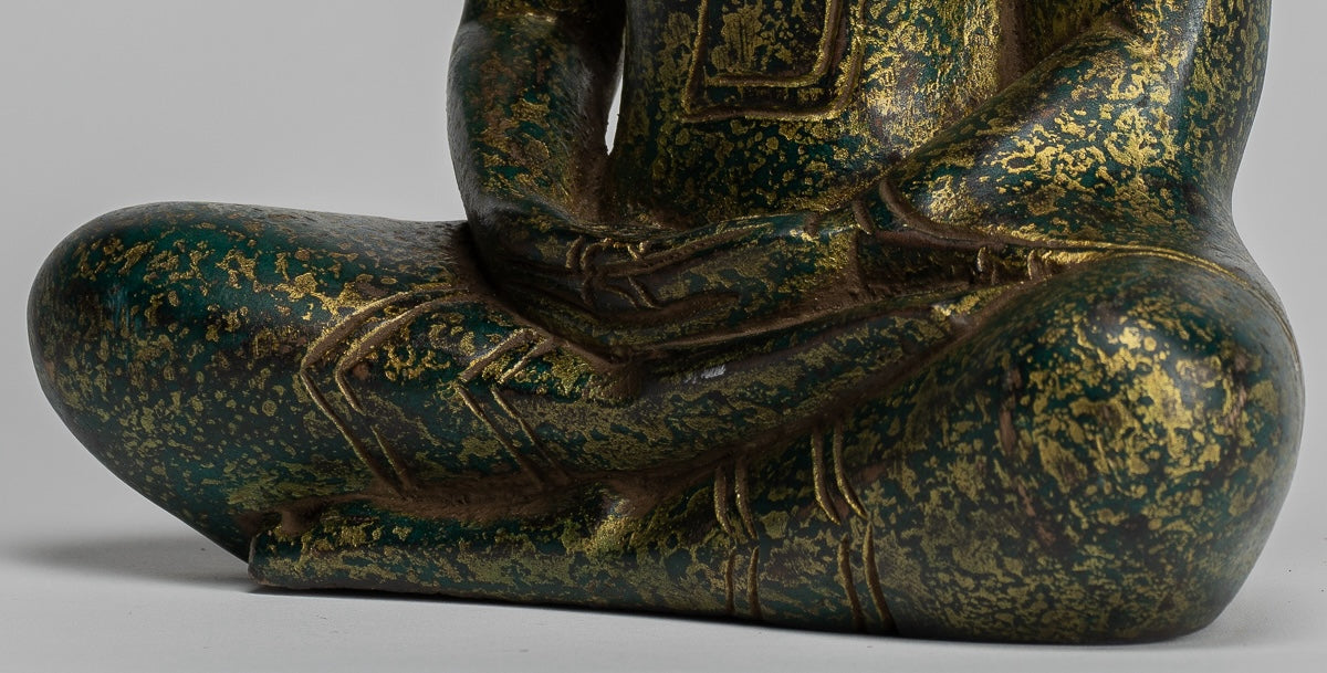 Escultura de Buda - Estatua de Buda de madera de estilo jemer antiguo Dhyana Meditation Mudra - 28 cm/11 "