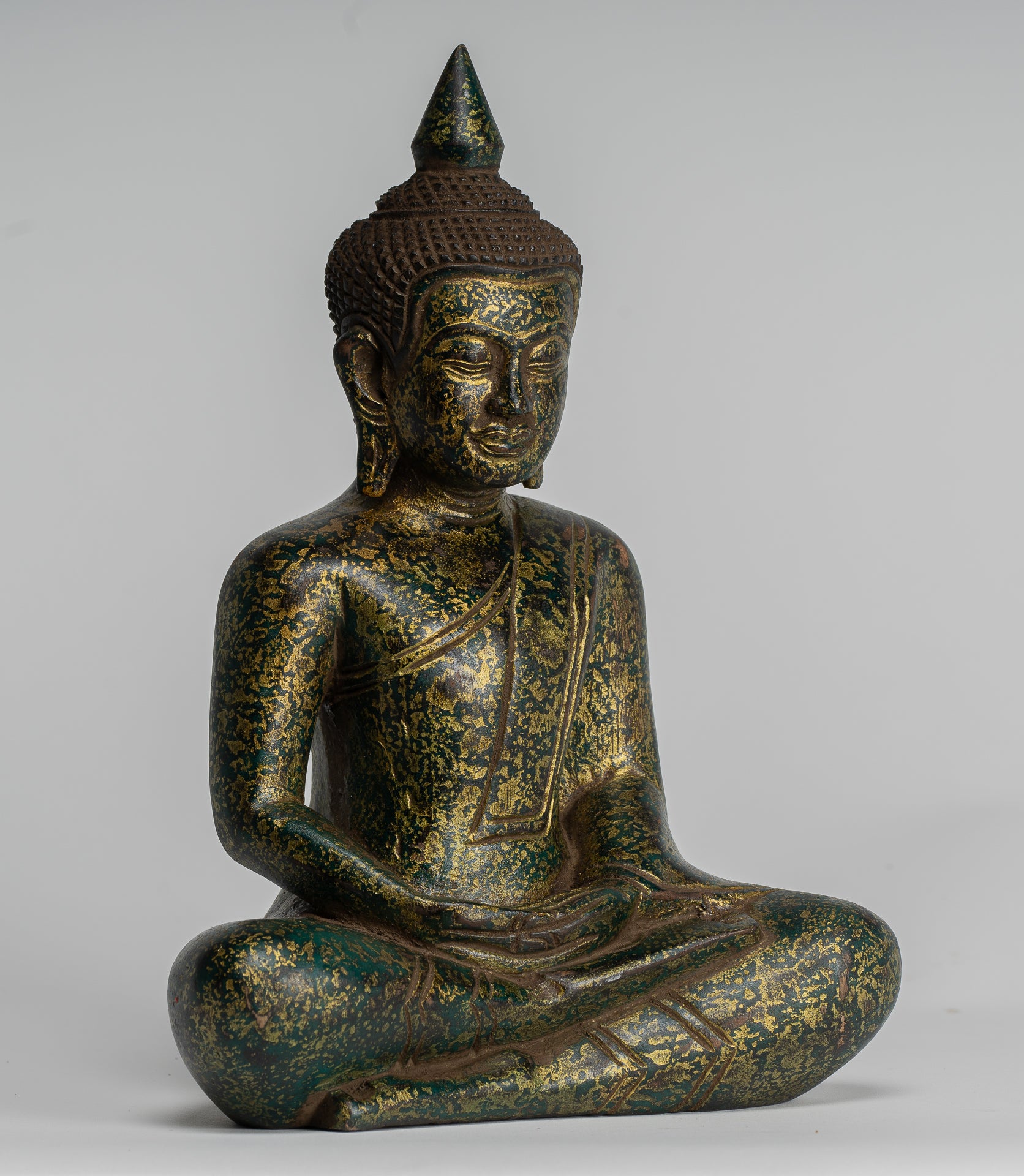 Escultura de Buda - Estatua de Buda de madera de estilo jemer antiguo Dhyana Meditation Mudra - 28 cm/11 "