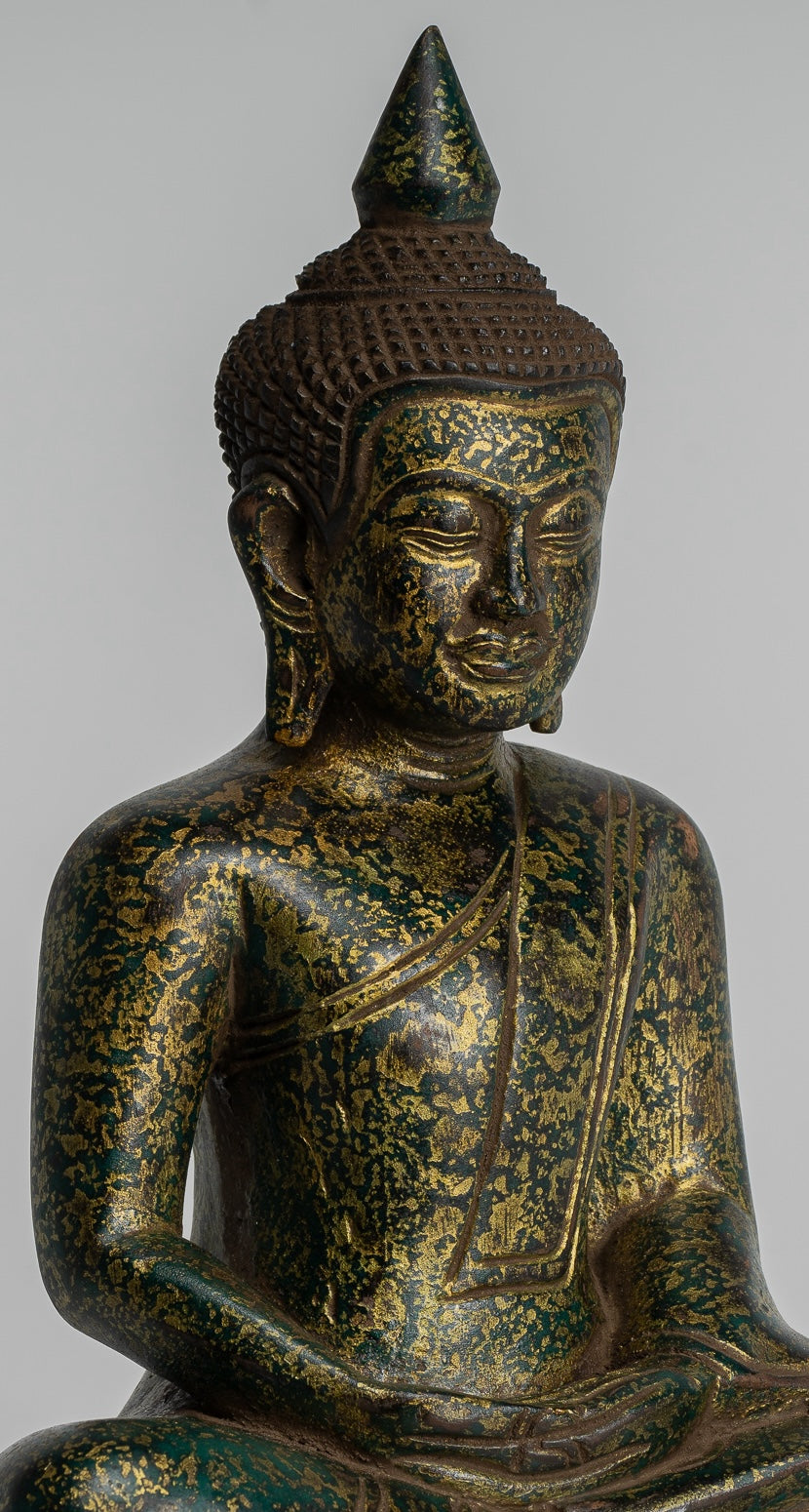 Escultura de Buda - Estatua de Buda de madera de estilo jemer antiguo Dhyana Meditation Mudra - 28 cm/11 "