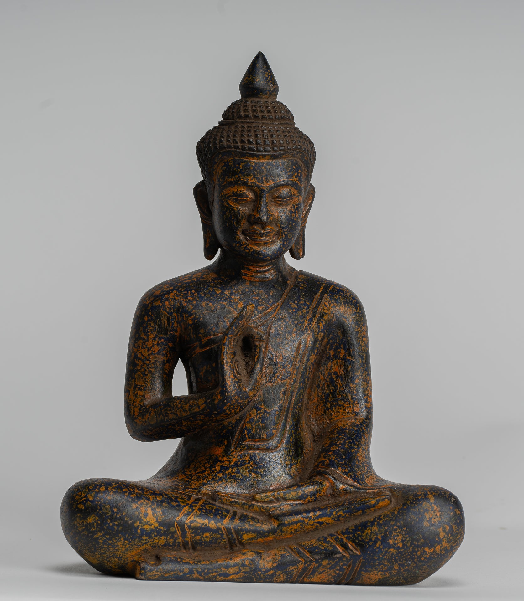 Estatua de Buda - Estatua de Buda de Madera Antigua de Camboya Camboya enseñando Mudra - 27 cm/11 "