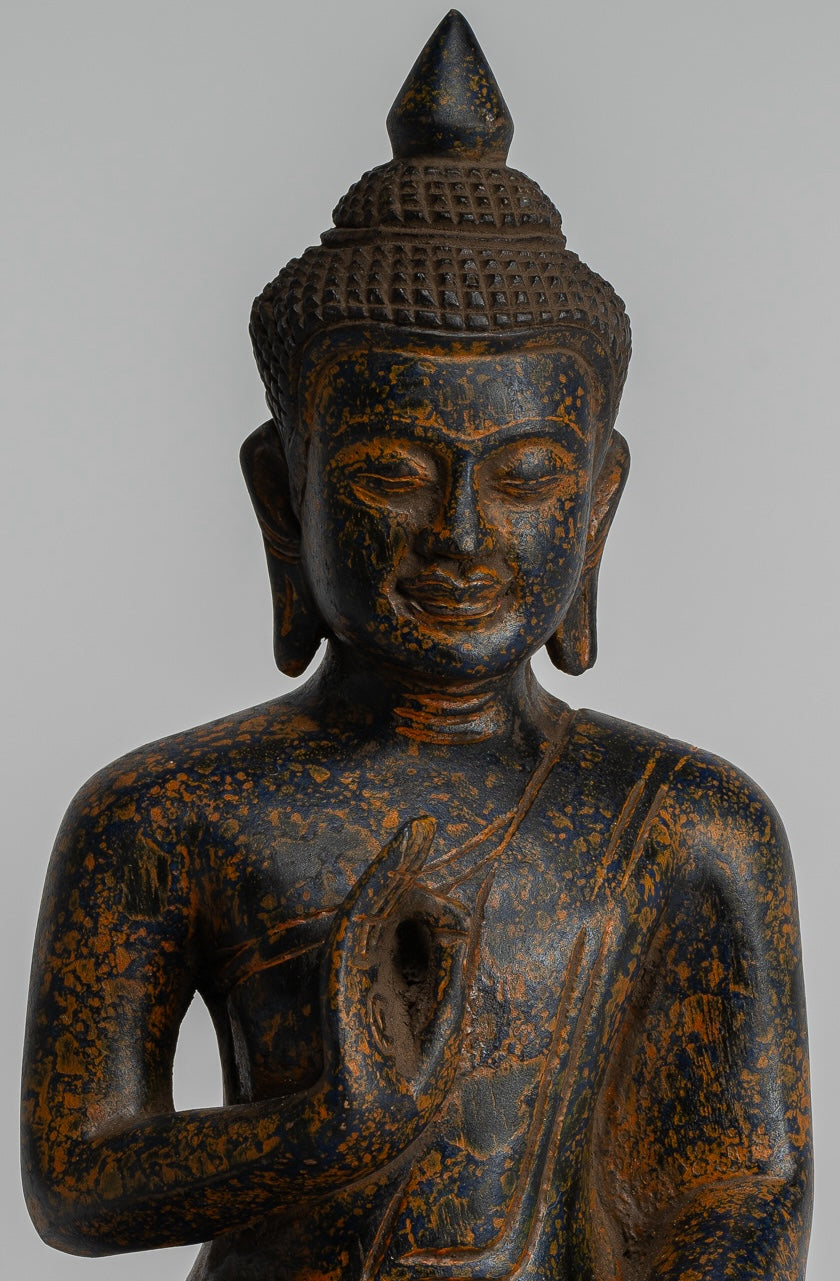 Estatua de Buda - Estatua de Buda de Madera Antigua de Camboya Camboya enseñando Mudra - 27 cm/11 "
