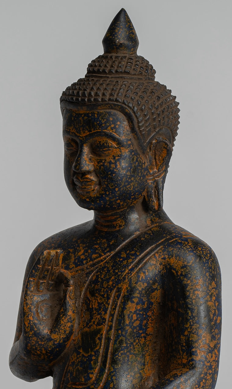Estatua de Buda - Estatua de Buda de Madera Antigua de Camboya Camboya enseñando Mudra - 27 cm/11 "