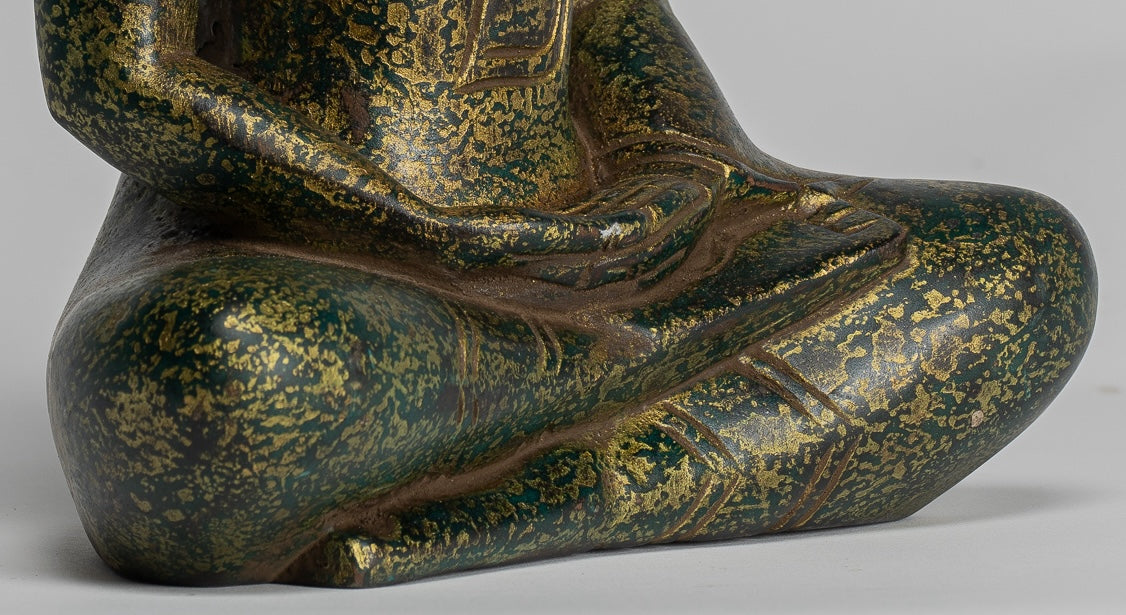 Escultura de Buda - Estatua de Buda de madera de estilo jemer antiguo Dhyana Meditation Mudra - 28 cm/11 "