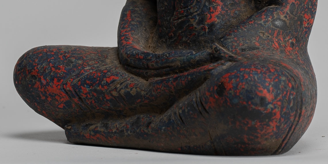 Escultura de Buda - Estatua de Buda de madera de estilo jemer antiguo Dhyana Meditation Mudra - 21 cm/8 "