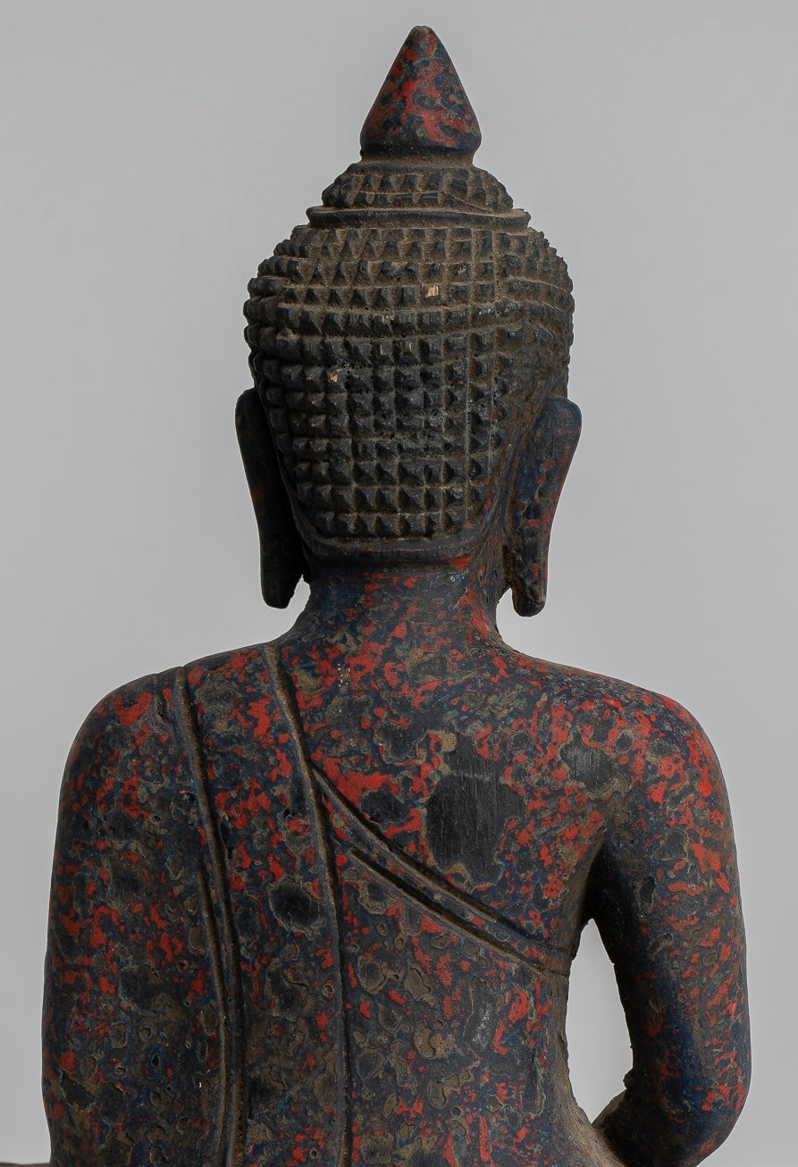 Escultura de Buda - Estatua de Buda de madera de estilo jemer antiguo Dhyana Meditation Mudra - 21 cm/8 "