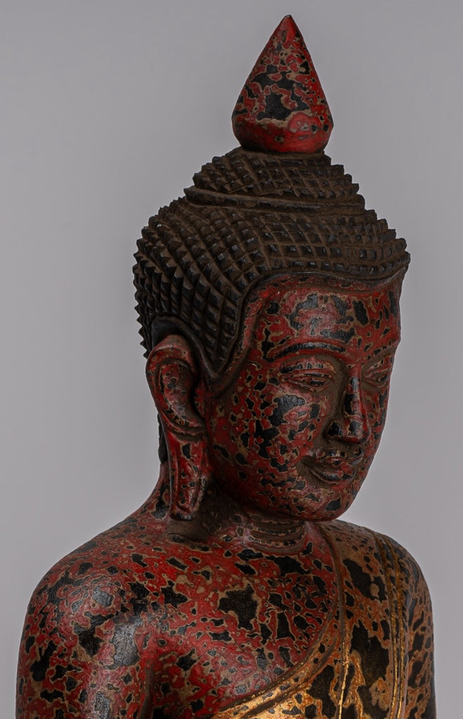 Copy of Buddha Statue - Antique Khmer Style SE Asia Seated Wood Enlightenment Buddha Statue - 33cm/13"