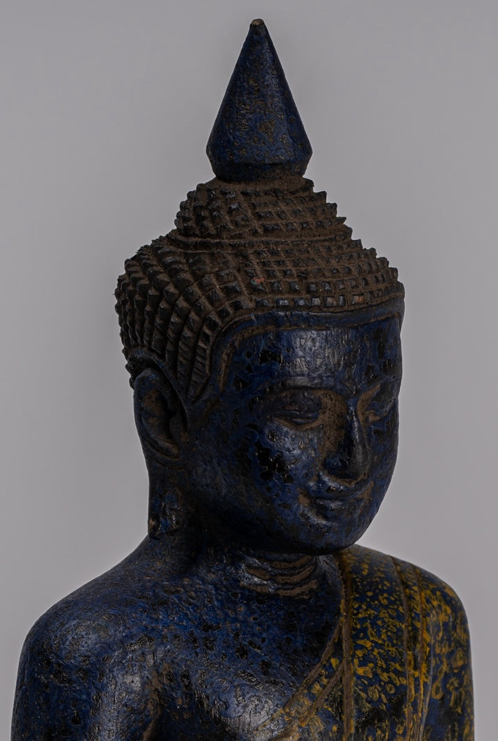 Escultura de Buda - Estatua de Buda de madera de estilo jemer antiguo Dhyana Meditation Mudra - 22cm/9 "