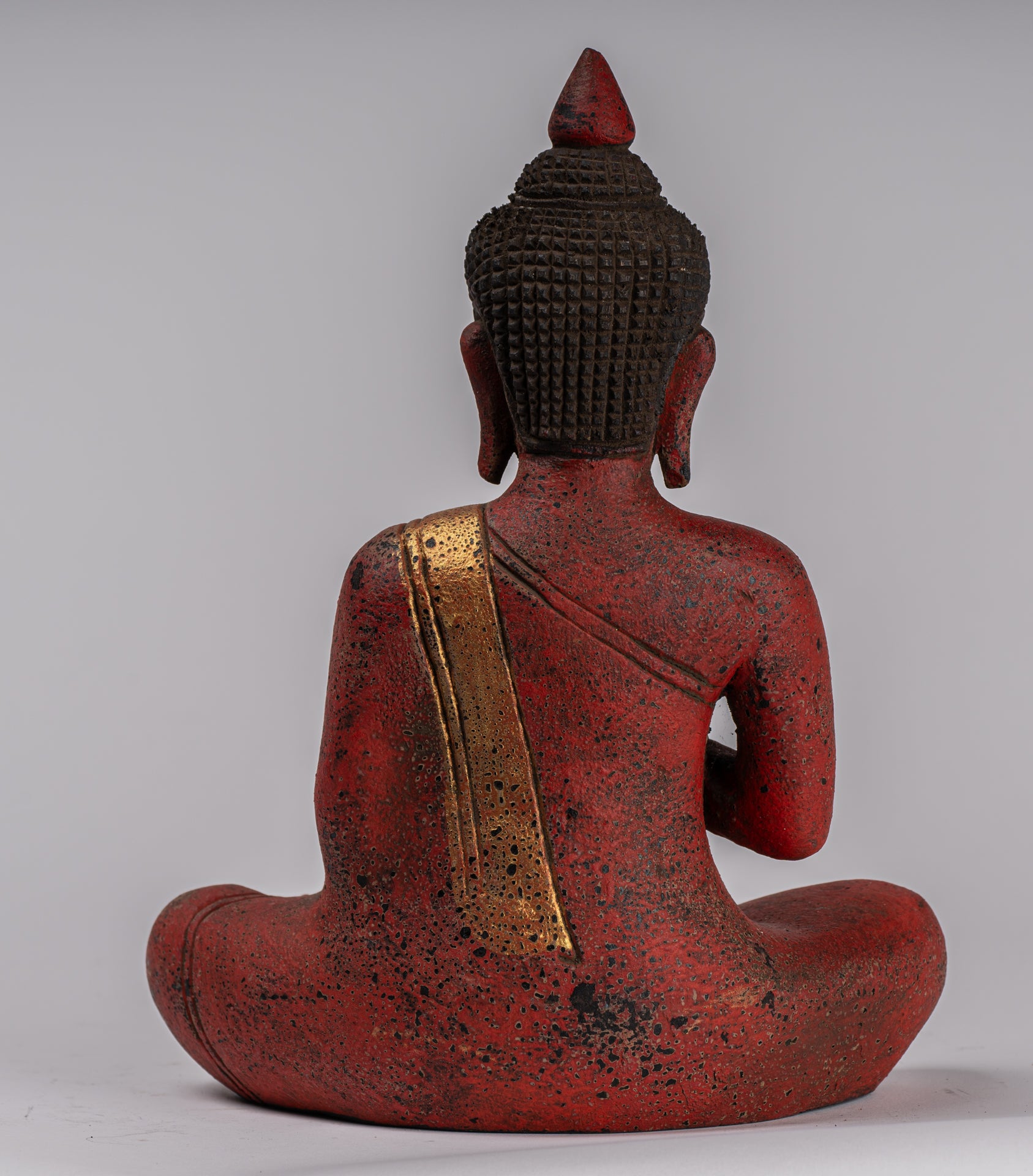 Buddha Statue - Antique Khmer Style Cambodia Seated Wood Buddha Statue Teaching Mudra - 26cm/10"