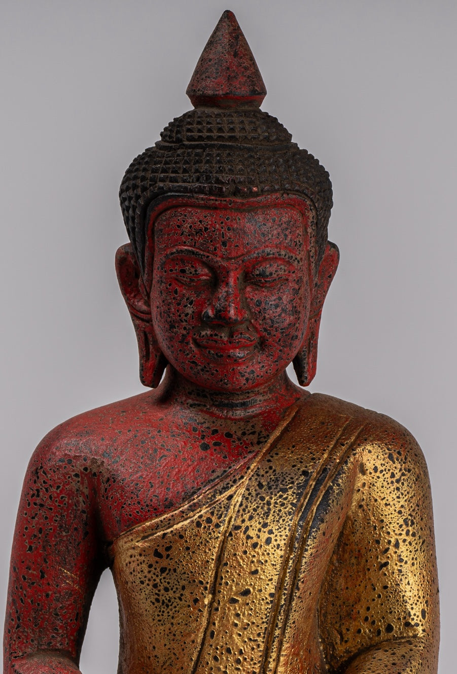 Escultura de Buda - Estatua de Buda Sentada de madera de estilo jemer antiguo Dhyana Meditation Mudra - 27 cm/11 "