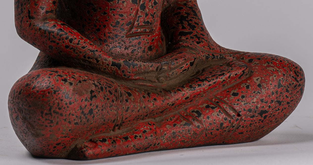 Escultura de Buda - Estatua de Buda de madera de estilo jemer antiguo Dhyana Meditation Mudra - 26 cm/10 "