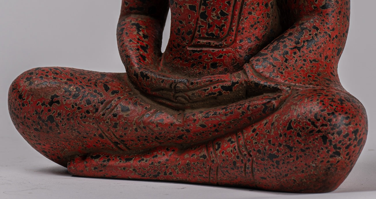 Escultura de Buda - Estatua de Buda de madera de estilo jemer antiguo Dhyana Meditation Mudra - 26 cm/10 "