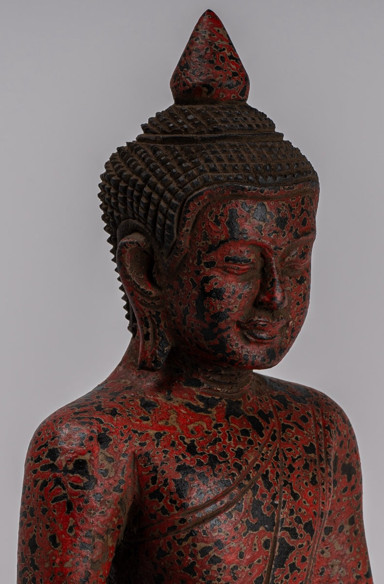 Escultura de Buda - Estatua de Buda de madera de estilo jemer antiguo Dhyana Meditation Mudra - 26 cm/10 "