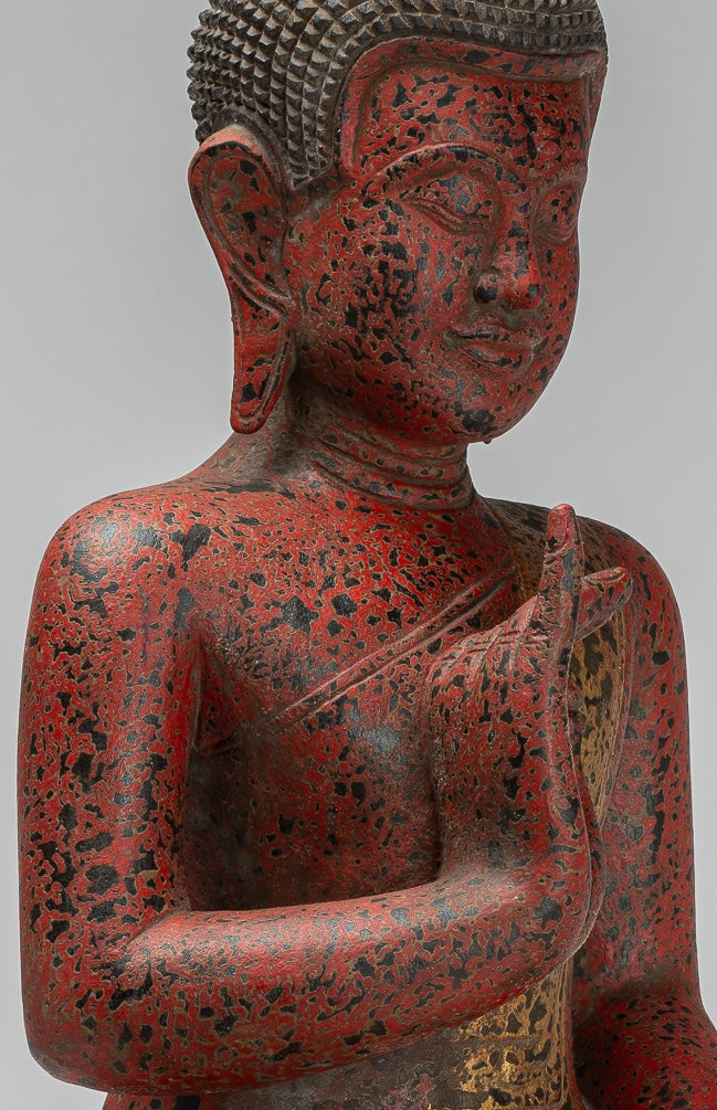 Buddha Statue - Antique Khmer Style Cambodia Seated Wood Buddha Statue Teaching Mudra - 54cm/22"