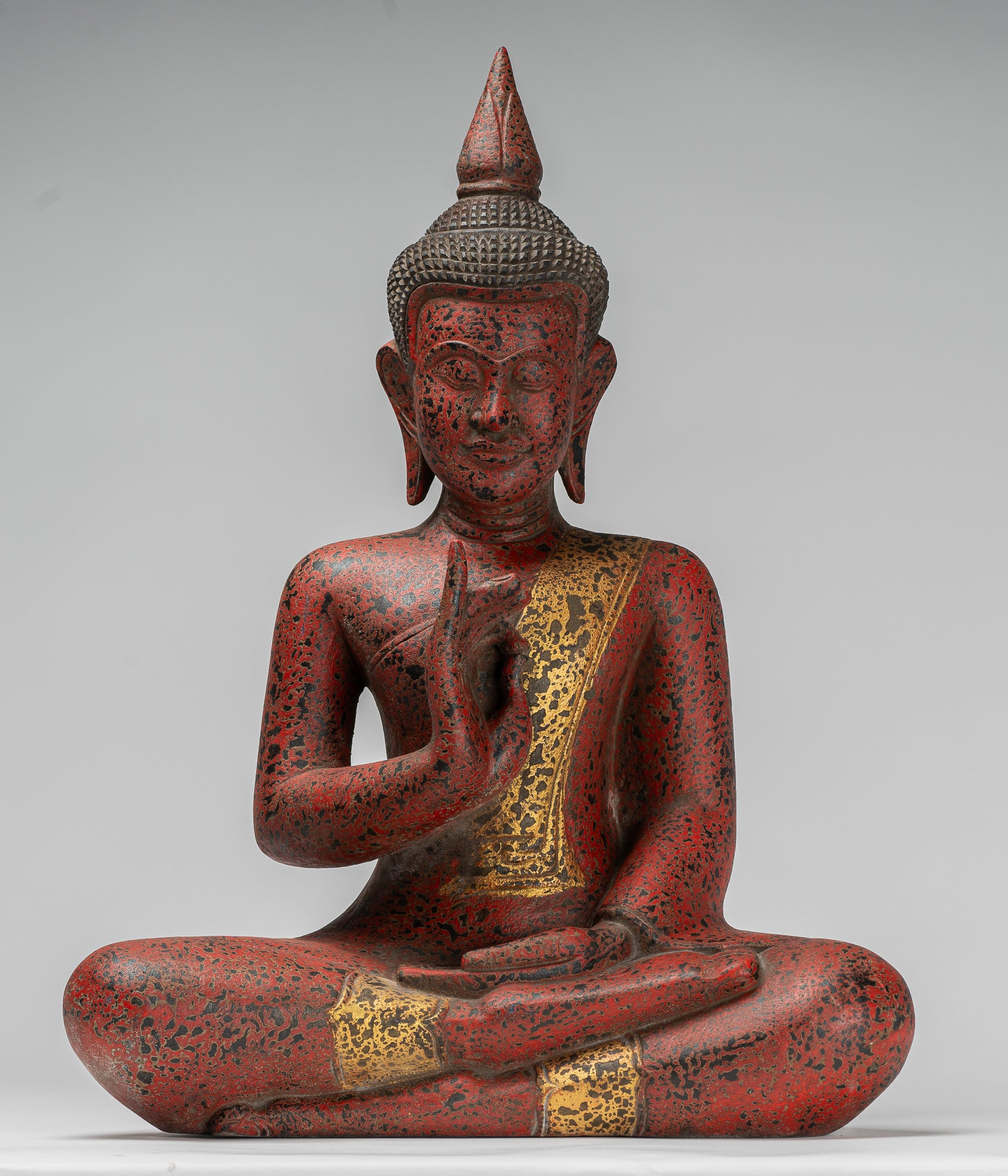 Buddha Statue - Antique Khmer Style Cambodia Seated Wood Buddha Statue Teaching Mudra - 54cm/22"