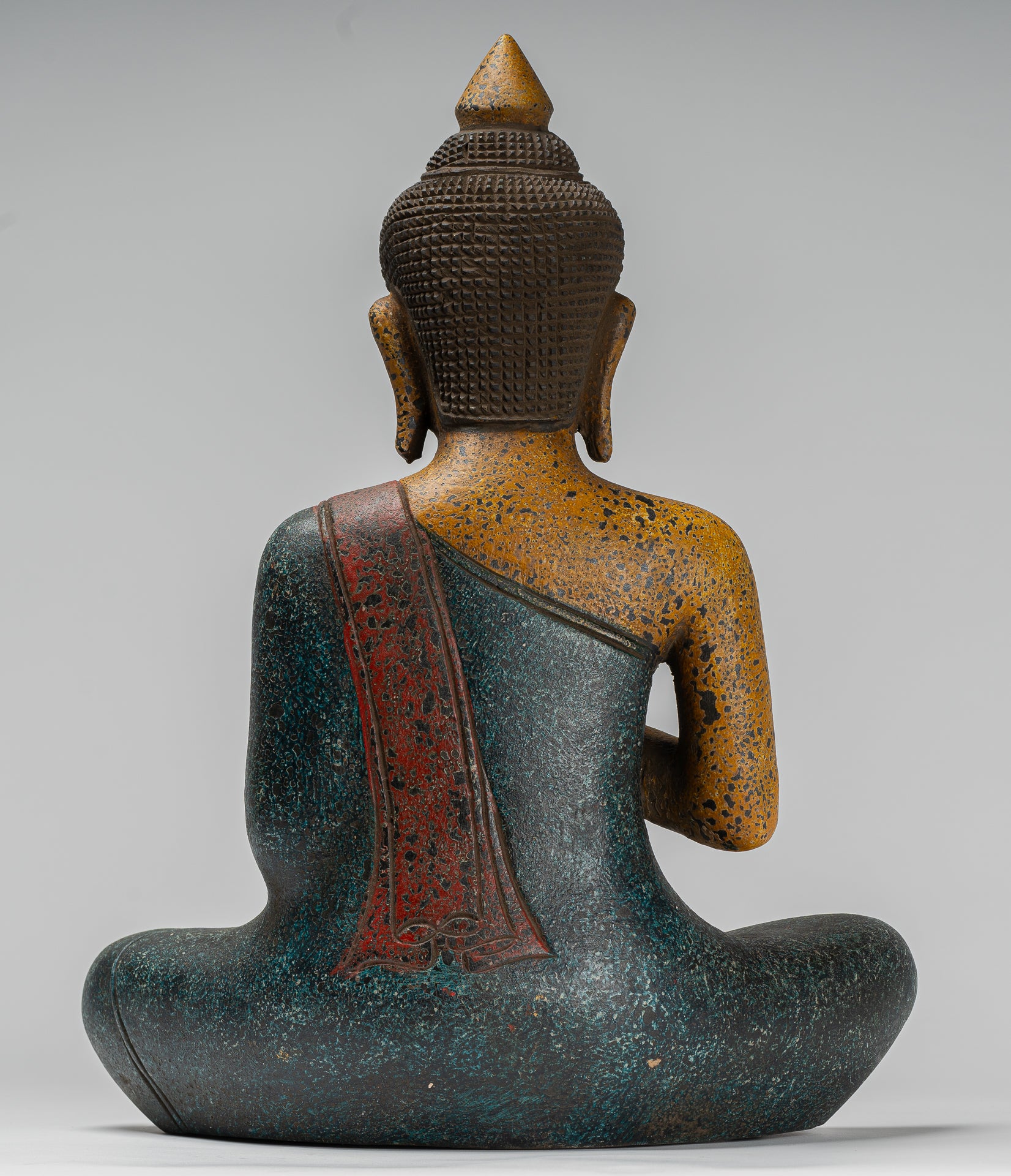 Buddha Statue - Antique Khmer Style Cambodia Seated Wood Buddha Statue Teaching Mudra - 44cm/18"