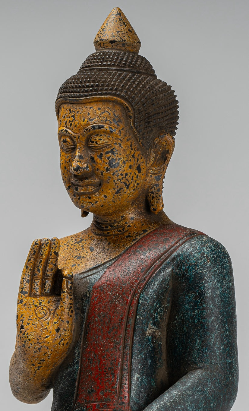 Buddha Statue - Antique Khmer Style Cambodia Seated Wood Buddha Statue Teaching Mudra - 44cm/18"