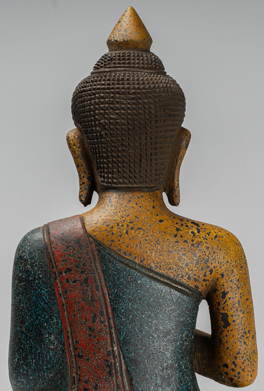 Buddha Statue - Antique Khmer Style Cambodia Seated Wood Buddha Statue Teaching Mudra - 44cm/18"