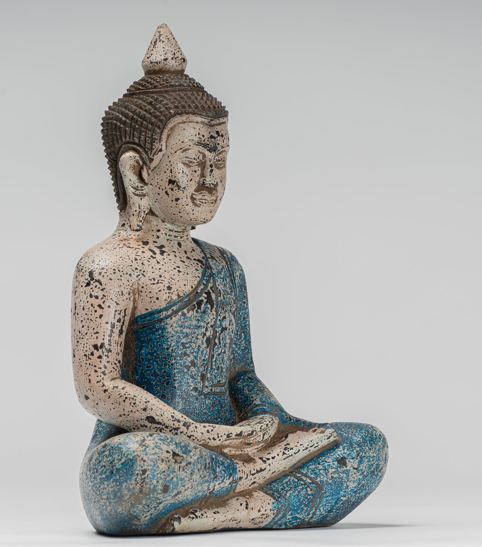 Escultura de Buda - Estatua de Buda Sentada de madera de estilo jemer antiguo Dhyana Meditation Mudra - 27 cm/11 "