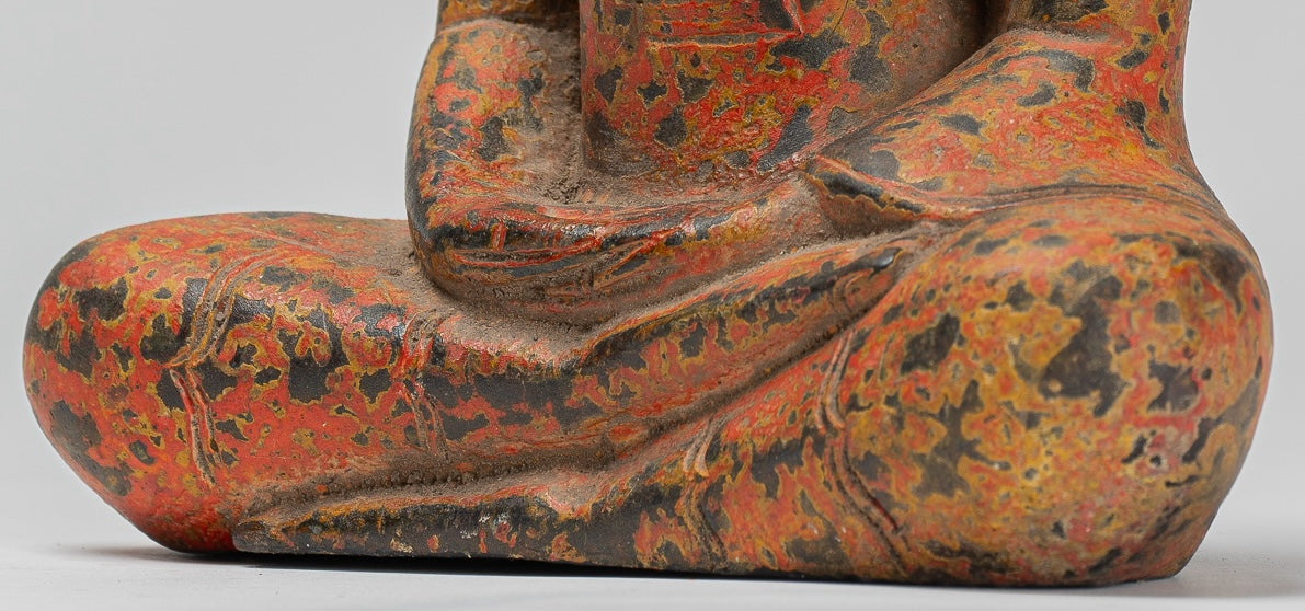 Escultura de Buda - Estatua de Buda de madera de estilo jemer antiguo Dhyana Meditation Mudra - 21 cm/8 "